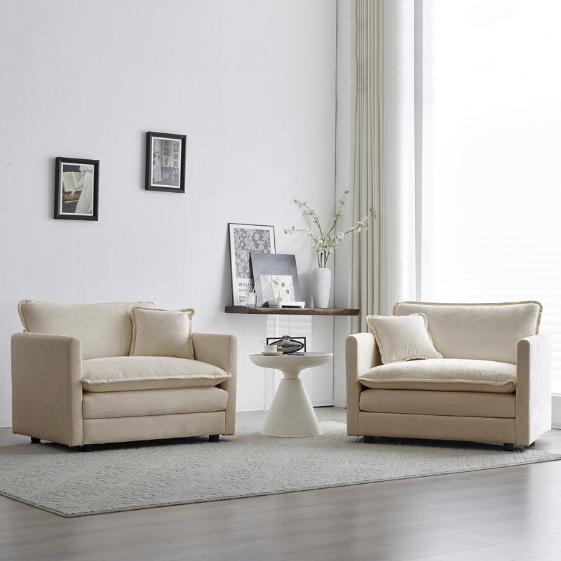 Accent Chair Set Of 2 High End Chenille Upholstered Armchairs Living Room Side Chairs With Toss Pillow Chenille